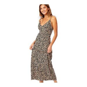 Tori Praver Haven Leopard Print Tie-shoulder Sleeveless Midi Dress Women's Small